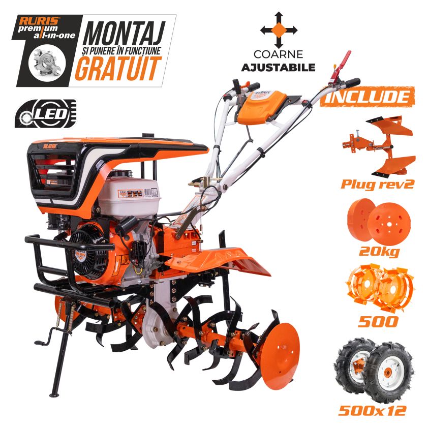 Motosapatoare  RURIS 913ACC + roti cauciuc 5.00-12+plug reversibil rev2+roti metalice 500+set contragreutati 20kg  13 CP