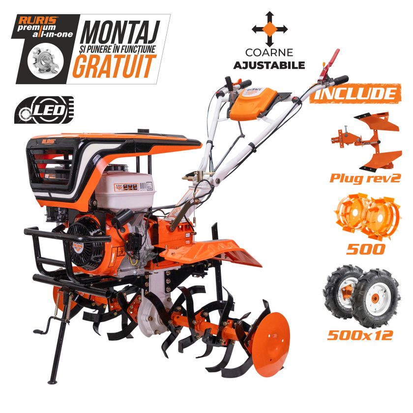Motosapatoare  RURIS 913ACC + roti cauciuc 5.00-12+plug reversibil rev2+roti metalice 500  13 CP