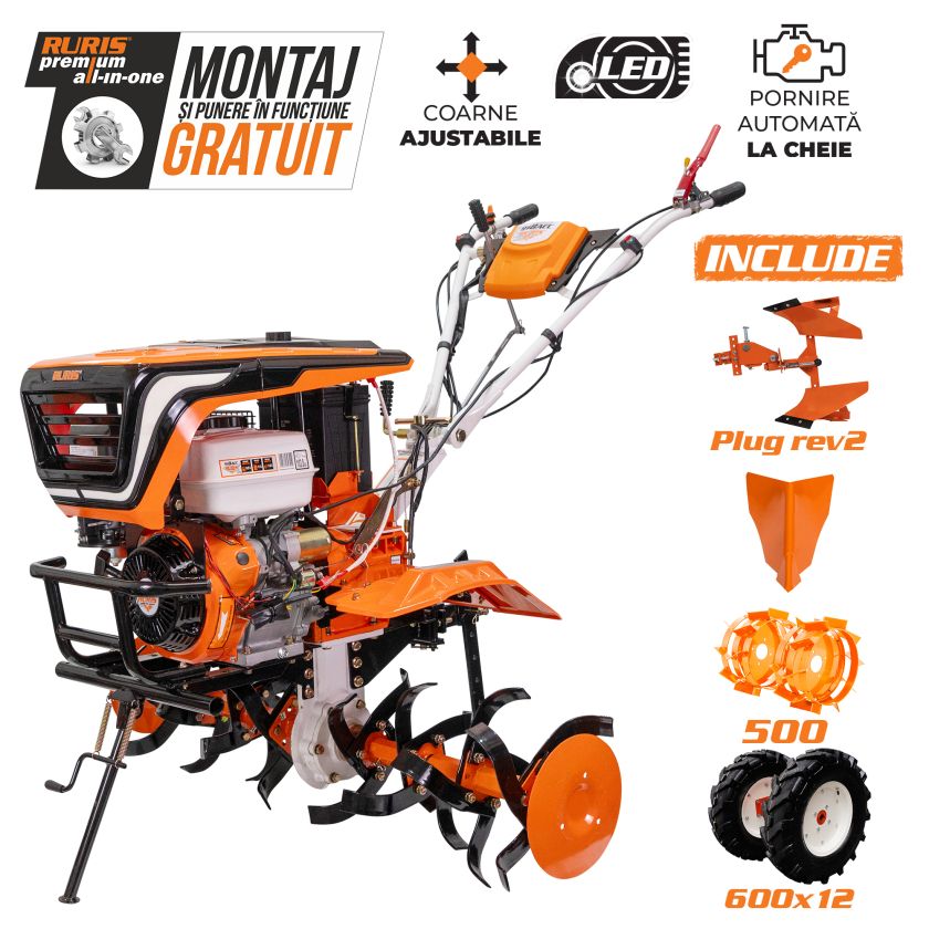 Motosapatoare  RURIS 918ACC + roti cauciuc 6.00-12+rarita+plug reversibil rev2+roti metalice 500 18 CP