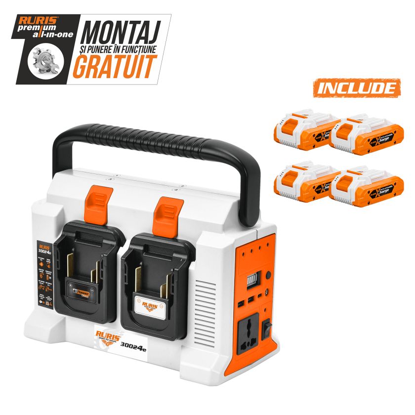 Invertor portabil pe acumulator RURIS 30024 e {contine 4 acumulatori 2400e x-charge}