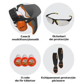 Kit Motocoasa {casca multifunctionala, ochelari, 3 role de fir, set protectie picioare}