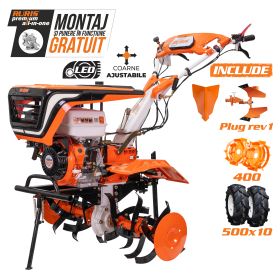 Motosapatoare RURIS 751KS+ roti cauciuc 5.00-10+rarita+plug reversibil rev1+roti metalice 400 fara manicot 9.5 CP
