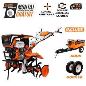 Motosapatoare RURIS 918 K PILOT + roti cauciuc 6.00-12 +Remorca RURIS 4 x 4 600 S   18 CP